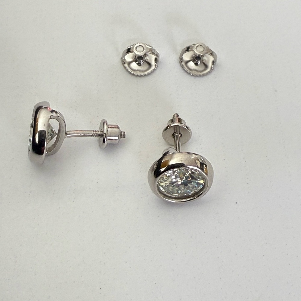 Moissanite Flat Round Silver Stud Earrings